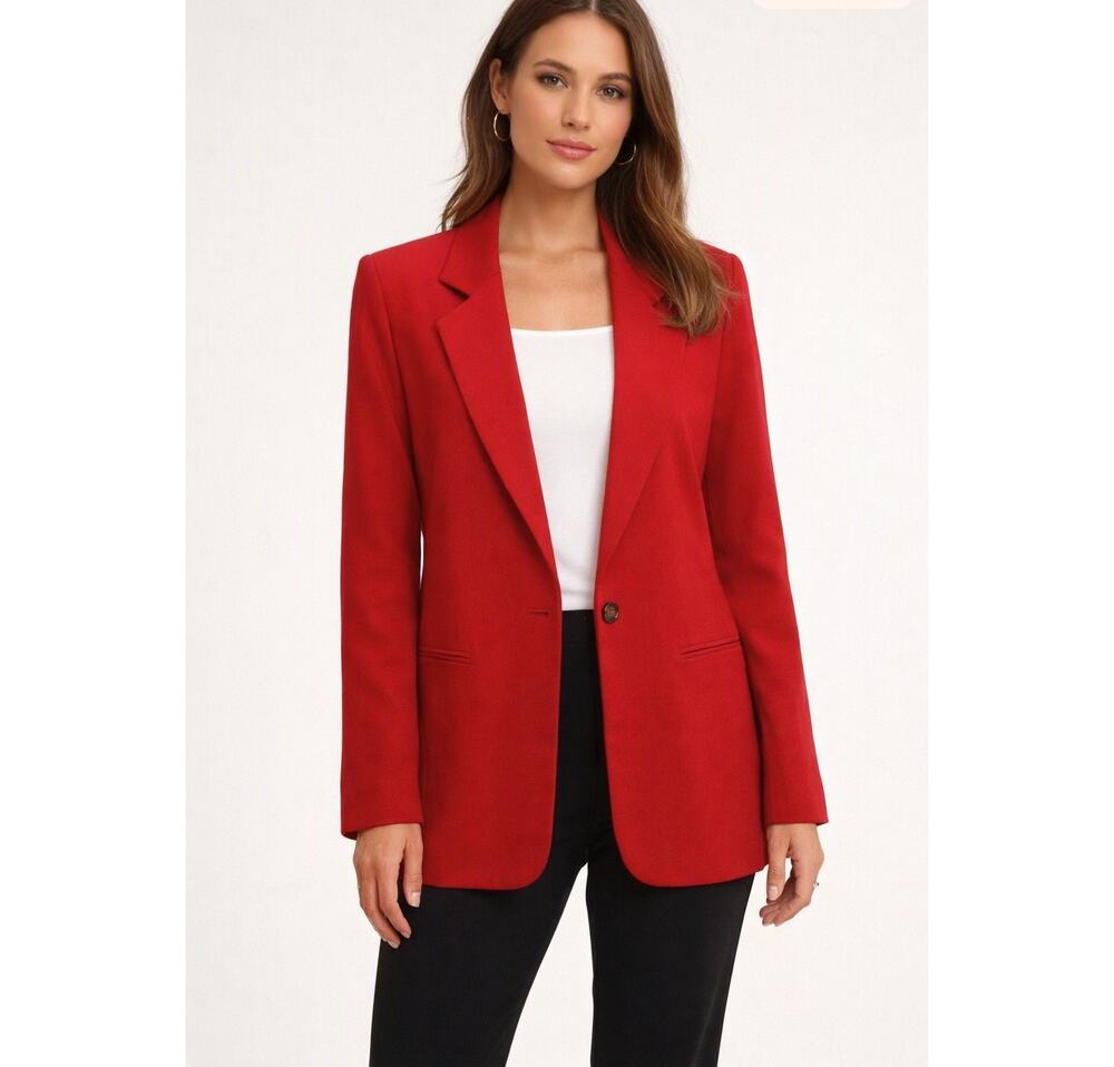 Vintage David Benjamin 100% Wool Red one button blazer Sz 10